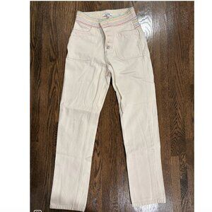 RE/DONE High Rise Straight Leg Cream Jeans with Rainbow Multicolor at Top